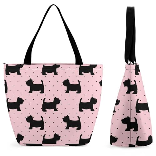 YBQLNP Süßer Schwarzer Welpe Damen Handtasche Shopper Umhängetasche Schultertasche Tragetasche Mit Reißverschluss 28.5x18x32.5cm von YBQLNP