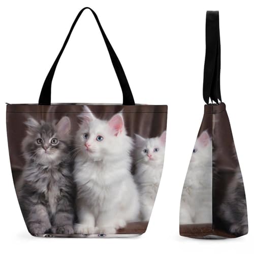 YBQLNP Süßes Kätzchen Damen Handtasche Shopper Umhängetasche Schultertasche Tragetasche Mit Reißverschluss 28.5x18x32.5cm von YBQLNP