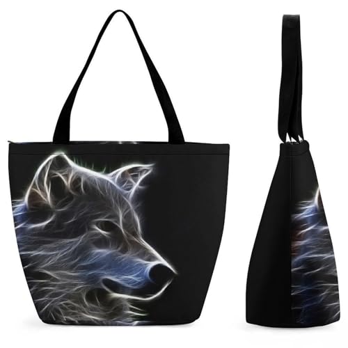 YBQLNP Tier Wolf Damen Handtasche Shopper Umhängetasche Schultertasche Tragetasche Mit Reißverschluss 28.5x18x32.5cm von YBQLNP