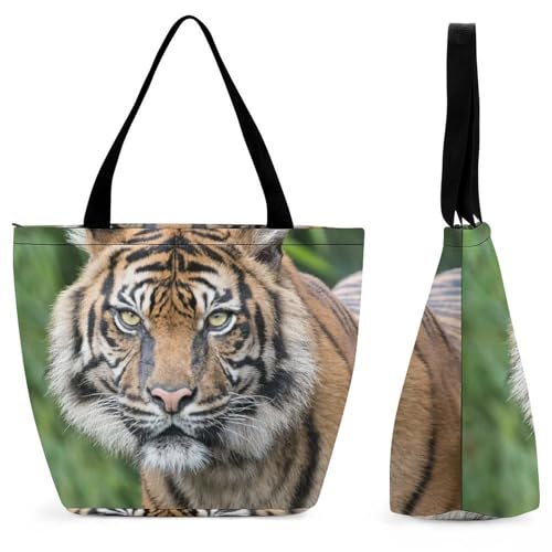 YBQLNP Tiger Damen Handtasche Shopper Umhängetasche Schultertasche Tragetasche Mit Reißverschluss 28.5x18x32.5cm von YBQLNP