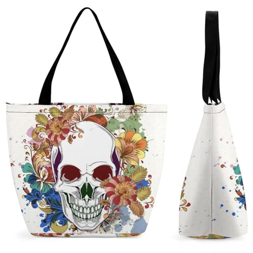 YBQLNP Totenkopf Blumen Damen Handtasche Shopper Umhängetasche Schultertasche Tragetasche Mit Reißverschluss 28.5x18x32.5cm YBQLNP Totenkopf Blumen Damen Handtasche Shopper Umhängetasche Schultertasche Tragetasche Mit Reißverschluss 28.5x18x32.5cm von YBQLNP