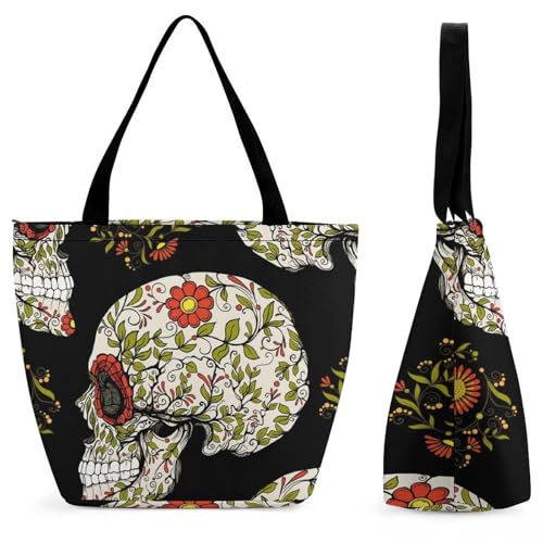 YBQLNP Totenkopf Blumen Damen Handtasche Shopper Umhängetasche Schultertasche Tragetasche Mit Reißverschluss 28.5x18x32.5cm YBQLNP Totenkopf Blumen Damen Handtasche Shopper Umhängetasche Schultertasche Tragetasche Mit Reißverschluss 28.5x18x32.5cm von YBQLNP