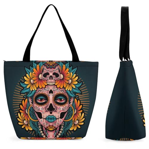 YBQLNP Totenkopf Damen Handtasche Shopper Umhängetasche Schultertasche Tragetasche Mit Reißverschluss 28.5x18x32.5cm YBQLNP Totenkopf Damen Handtasche Shopper Umhängetasche Schultertasche Tragetasche Mit Reißverschluss 28.5x18x32.5cm von YBQLNP