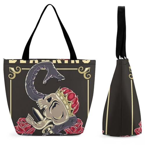 YBQLNP Totenkopf Schlange Damen Handtasche Shopper Umhängetasche Schultertasche Tragetasche Mit Reißverschluss 28.5x18x32.5cm von YBQLNP