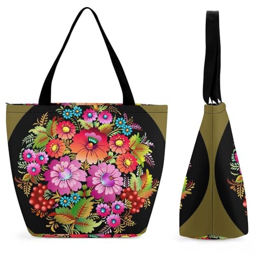 YBQLNP Traditionelle Blumen Damen Handtasche Shopper Umhängetasche Schultertasche Tragetasche Mit Reißverschluss 28.5x18x32.5cm von YBQLNP