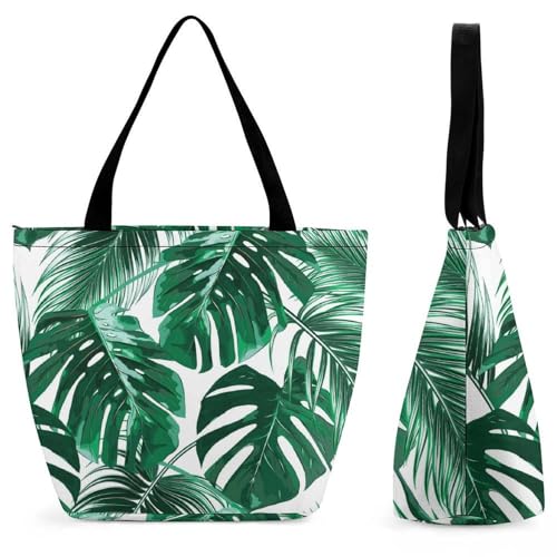 YBQLNP Tropische Palmblätter Damen Handtasche Shopper Umhängetasche Schultertasche Tragetasche Mit Reißverschluss 28.5x18x32.5cm von YBQLNP