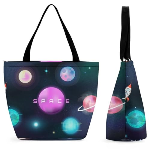 YBQLNP Universum-Planet Damen Handtasche Shopper Umhängetasche Schultertasche Tragetasche Mit Reißverschluss 28.5x18x32.5cm von YBQLNP