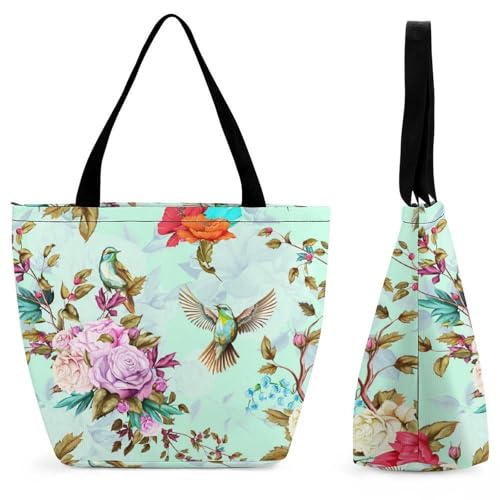YBQLNP Vogel Blume Damen Handtasche Shopper Umhängetasche Schultertasche Tragetasche Mit Reißverschluss 28.5x18x32.5cm von YBQLNP