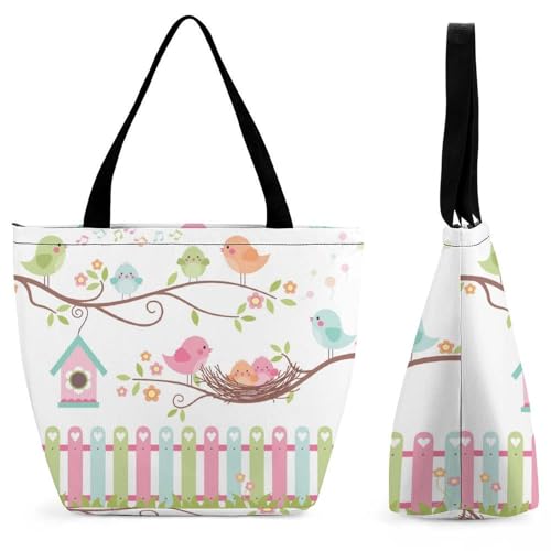 YBQLNP Vogelblatt Damen Handtasche Shopper Umhängetasche Schultertasche Tragetasche Mit Reißverschluss 28.5x18x32.5cm von YBQLNP