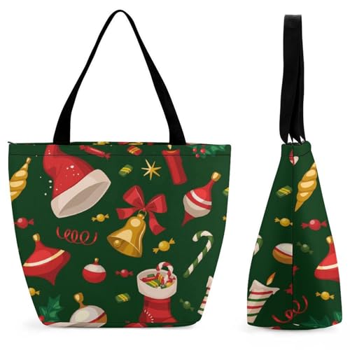 YBQLNP Weihnachten Damen Handtasche Shopper Umhängetasche Schultertasche Tragetasche Mit Reißverschluss 28.5x18x32.5cm von YBQLNP