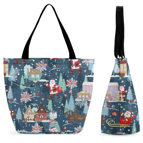 YBQLNP Weihnachten Damen Handtasche Shopper Umhängetasche Schultertasche Tragetasche Mit Reißverschluss 28.5x18x32.5cm von YBQLNP