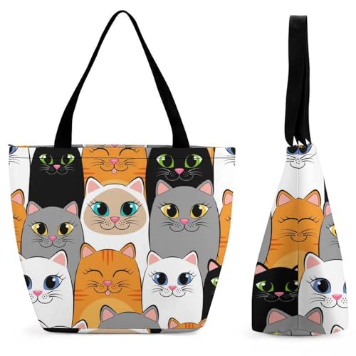YBQLNP Weiße Graue Katzen Damen Handtasche Shopper Umhängetasche Schultertasche Tragetasche Mit Reißverschluss 28.5x18x32.5cm YBQLNP Weiße Graue Katzen Damen Handtasche Shopper Umhängetasche Schultertasche Tragetasche Mit Reißverschluss 28.5x18x32.5cm von YBQLNP