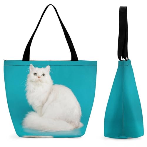 YBQLNP Weiße Katze Niedlich Damen Handtasche Shopper Umhängetasche Schultertasche Tragetasche Mit Reißverschluss 28.5x18x32.5cm YBQLNP Weiße Katze Niedlich Damen Handtasche Shopper Umhängetasche Schultertasche Tragetasche Mit Reißverschluss 28.5x18x32.5cm von YBQLNP