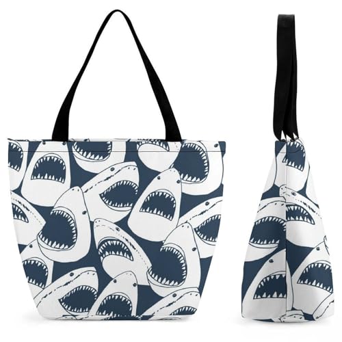 YBQLNP Weißer Hai Damen Handtasche Shopper Umhängetasche Schultertasche Tragetasche Mit Reißverschluss 28.5x18x32.5cm von YBQLNP