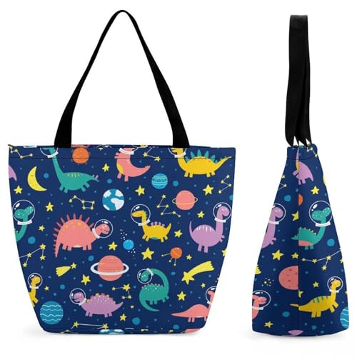 YBQLNP Weltraum-Dinosaurier Damen Handtasche Shopper Umhängetasche Schultertasche Tragetasche Mit Reißverschluss 28.5x18x32.5cm von YBQLNP