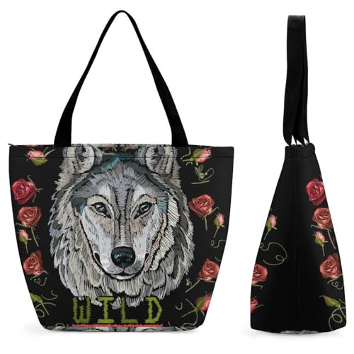 YBQLNP Wilder Wolf Damen Handtasche Shopper Umhängetasche Schultertasche Tragetasche Mit Reißverschluss 28.5x18x32.5cm YBQLNP Wilder Wolf Damen Handtasche Shopper Umhängetasche Schultertasche Tragetasche Mit Reißverschluss 28.5x18x32.5cm von YBQLNP