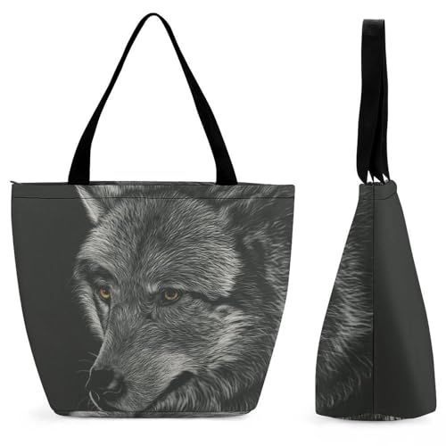 YBQLNP Wolf Damen Handtasche Shopper Umhängetasche Schultertasche Tragetasche Mit Reißverschluss 28.5x18x32.5cm YBQLNP Wolf Damen Handtasche Shopper Umhängetasche Schultertasche Tragetasche Mit Reißverschluss 28.5x18x32.5cm von YBQLNP