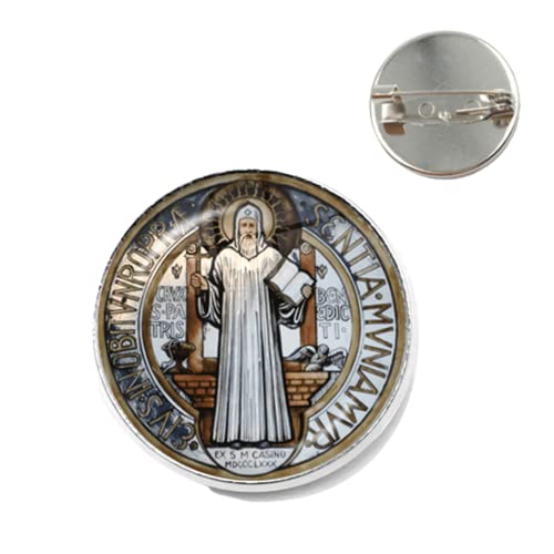 Medaillon-Brosche mit Aufschrift "Saint Benedikt", "I love Jesus", Glaskunst, Bild, Handarbeit, katholisches San Benito, Schmuckgeschenk, Bronze, Glas, Metall von YBRAG