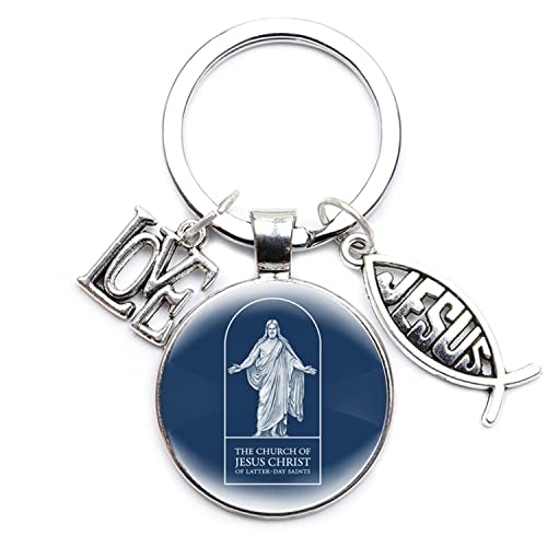 Schlüsselanhänger mit Aufschrift "I Love Jesus Cross", Lds Mormons, Schlüsselanhänger, Gott mit uns, Glas, Cabochon, christlicher religiöser Schmuck, silber, 1X von YBRAG