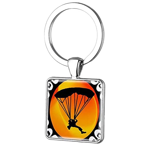 Skydiver Schlüsselanhänger, quadratisch, Fallschirmspringen, Club, Mitglieder, Geschenk, Schlüsselanhänger, Ringhalter, Anhänger, silber, 1X von YBRAG