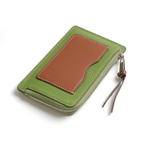 Damen-Geldbörse, klein, weiches PU-Leder, Geldbörsen, kontrastfarbenes Design, Taschenkartenhalter, Damen-Geldbörsen mit Reißverschluss (Color : Green) von YBRAVO