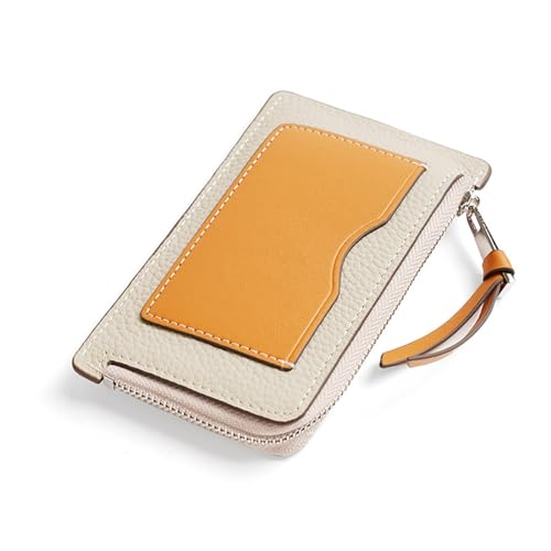 Damen-Geldbörse, klein, weiches PU-Leder, Geldbörsen, kontrastfarbenes Design, Taschenkartenhalter, Damen-Geldbörsen mit Reißverschluss (Color : White) von YBRAVO