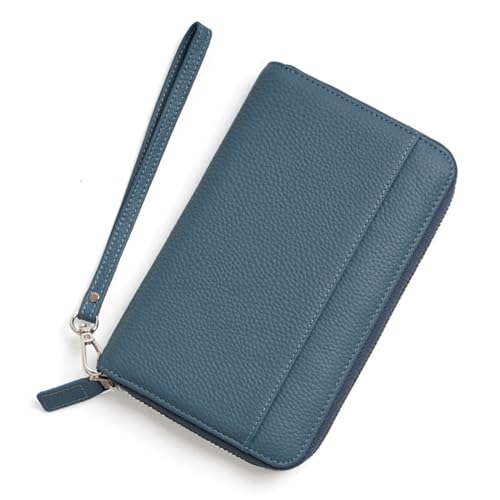 Damen-Geldbörse aus Leder, RFID-blockierend, mit umlaufendem Reißverschluss, Handyhalter, Clutch-Armband, großes Fassungsvermögen, modische Clutch-Tasche mit umlaufendem Reißverschluss ( Color : Blue von YBRAVO