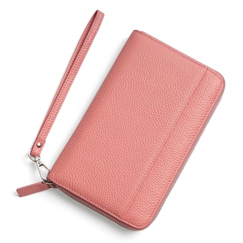 Damen-Geldbörse aus Leder, RFID-blockierend, mit umlaufendem Reißverschluss, Handyhalter, Clutch-Armband, großes Fassungsvermögen, modische Clutch-Tasche mit umlaufendem Reißverschluss ( Color : Pink von YBRAVO