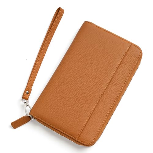 Damen-Geldbörse aus Leder, RFID-blockierend, mit umlaufendem Reißverschluss, Handyhalter, Clutch-Armband, großes Fassungsvermögen, modische Clutch-Tasche mit umlaufendem Reißverschluss ( Color : Brown von YBRAVO