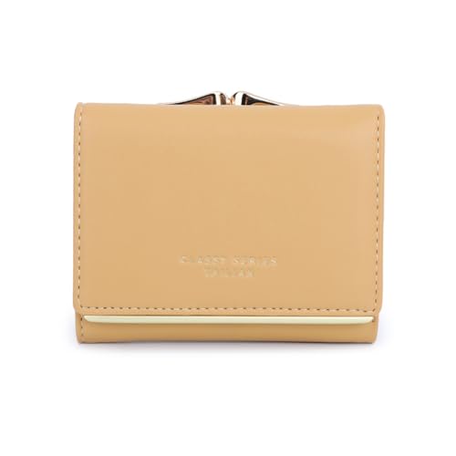 Leder-Geldbörsen für Damen, Mini-Geldbörse mit kleinem Kartenhalter, dreifach gefaltetes Portemonnaie aus Leder, Mini-Kurzgeldbörse für Damen (Color : Yellow) von YBRAVO