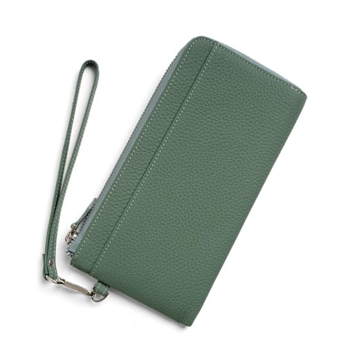 YBRAVO Damen-Geldbörse aus Leder, RFID-blockierend, echtes Leder, mit umlaufendem Reißverschluss, Clutch, Handgelenktasche, Lange Reise-Geldbörse für Damen (Color : Green) von YBRAVO