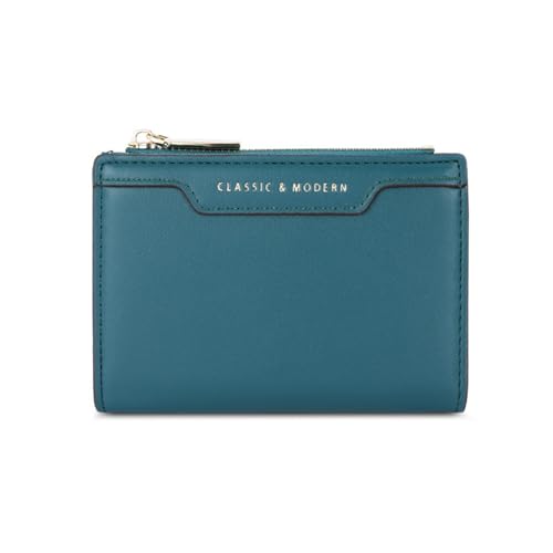 YBRAVO Damen-Geldbörsen, kleine Bifold-PU-Leder-Taschen-Geldbörse, Damen-Mini-Kurzgeldbörse, Kartenhalter, kleine Geldbörse mit Reißverschluss und 1 Ausweisfenster (Color : Blue) von YBRAVO