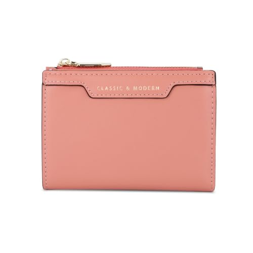 YBRAVO Damen-Geldbörsen, kleine Bifold-PU-Leder-Taschen-Geldbörse, Damen-Mini-Kurzgeldbörse, Kartenhalter, kleine Geldbörse mit Reißverschluss und 1 Ausweisfenster (Color : Pink) von YBRAVO