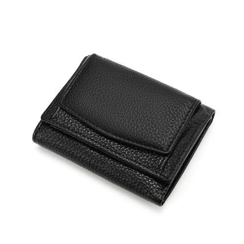 YBRAVO Damen-Mini-Geldbörse aus Leder, RFID-blockierender Kartenhalter, Organizer-Tasche, Mini-Geldbörse, kompakte, zweifach Faltbare kleine Leder-Geldbörse für Damen (Color : Black) von YBRAVO