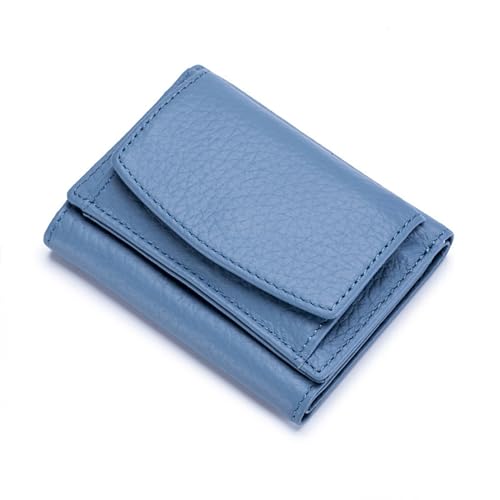 YBRAVO Damen-Mini-Geldbörse aus Leder, RFID-blockierender Kartenhalter, Organizer-Tasche, Mini-Geldbörse, kompakte, zweifach Faltbare kleine Leder-Geldbörse für Damen (Color : Blue) von YBRAVO