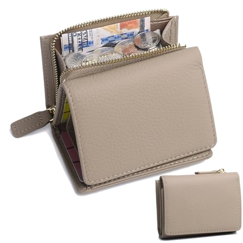 YBRAVO Damen-Mini-Geldbörse aus echtem Leder, RFID-blockierender Kartenhalter, Organizer-Tasche, Mini-Geldbörse, Faltbare, schlanke, kompakte Geldbörse (Color : Gray) von YBRAVO