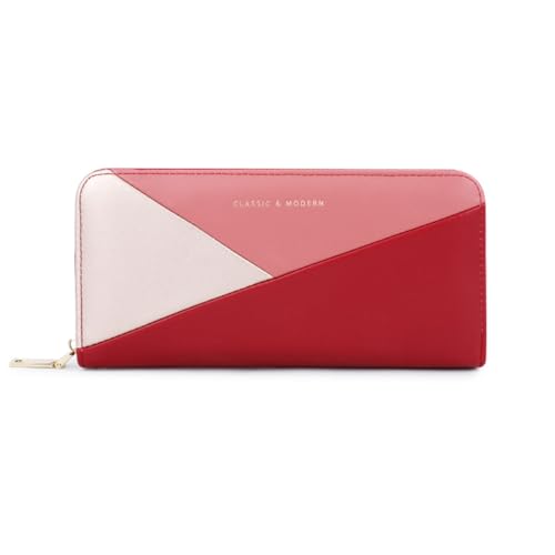 YBRAVO Damen-Spleiß-Geldbörsen, modische Clutch aus weichem Leder mit Reißverschluss, für den täglichen Gebrauch, Kartenhalter mit Mehreren Taschen, modische vegane Lange Geldbörsen (Color : Red) von YBRAVO