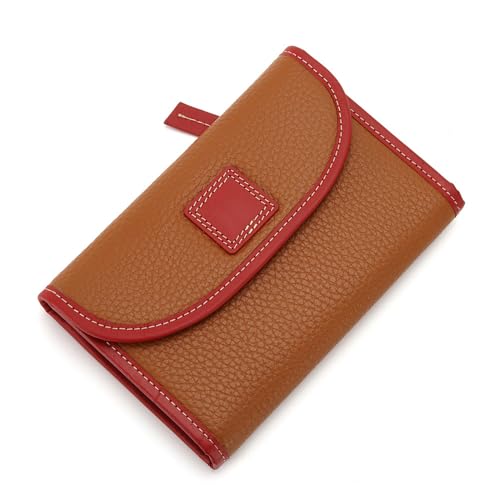 YBRAVO Echtes Leder Geldbörse Damen Dame Trifold Fashion Kartenetui Brieftasche Reißverschluss Münzfach Taschengeldbörse Große Kapazität (Color : Brown) von YBRAVO