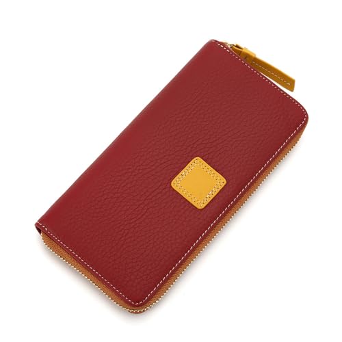 YBRAVO Große PU-Leder-Geldbörse für Damen, Lange Damen-Geldbörse mit umlaufendem Reißverschluss, Clutch, Reise-Geldbörse mit Quaste, Armband aus Leder (Color : Red) von YBRAVO