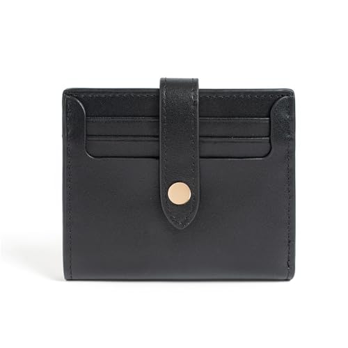 YBRAVO Kartenetui aus echtem Leder für Damen, tragbar, Mini, schlank, minimalistisch, Kartenetui, kleines Portemonnaie mit Druckknopf, Münzgeldbörse für alltäglichen Tragen (Color : Black) von YBRAVO