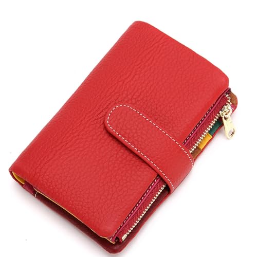 YBRAVO Kleine Bifold-Brieftasche aus echtem Leder, minimalistische RFID-blockierende Geldbörse mit abnehmbarem Kartenhalter und Münzfach (Color : Red) von YBRAVO