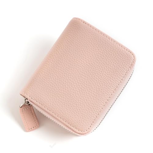 YBRAVO Kleine Geldbörse aus echtem Leder für Damen, echtes Leder, RFID-blockierendes Kreditkartenetui, Elegante Clutch-Geldbörse mit Reißverschluss, Kurze Münzbörse (Color : Pink) von YBRAVO