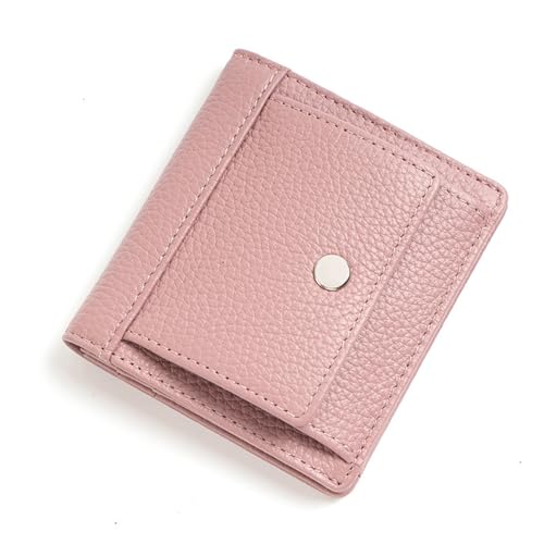 YBRAVO Kleine Leder-Geldbörse für Damen, RFID-blockierendes echtes Leder, kompakte Bifold-Tasche, Damen-Geldbörse mit Reißverschluss, Mini-Geldbörse (Color : Pink) von YBRAVO