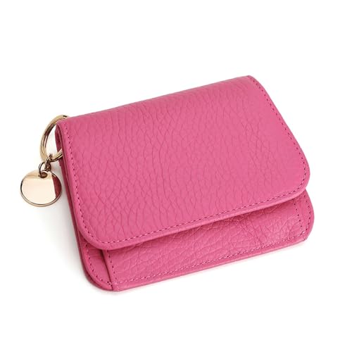 YBRAVO Kleines Damen-Kartenetui aus echtem Leder, RFID-blockierende Geldbörsen, Kartenetui mit Mehreren Taschen und Münzfach mit Reißverschluss (Color : Pink) von YBRAVO