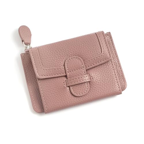 YBRAVO Kleines Kartenetui für Damen, Leder-Geldbörse mit RFID-Blockierung, Bifold-Geldbörse für Damen, Kartenetui, Münzfach mit Reißverschluss und Ausweisfenster (Color : Pink) von YBRAVO