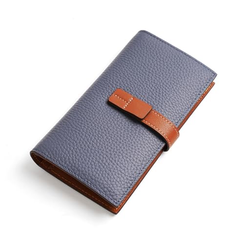 YBRAVO Lange Damen-Geldbörse aus Leder mit Mehreren Taschen, Lange Geldbörse aus echtem Leder, modische Kartenhalter-Geldbörsen mit Münzfach mit Reißverschluss (Color : Blue) von YBRAVO