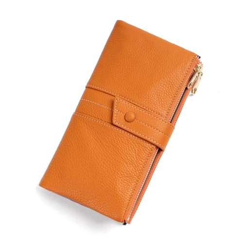 YBRAVO Lange Damen-Geldbörse aus Leder mit RFID-Blockierung, Handy-Clutch mit doppeltem Reißverschluss, Schnappverschluss, gekrispeltes Damen-Kartenetui, Lange Geldbörse (Color : Orange) von YBRAVO