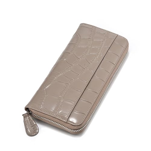 YBRAVO Leder-Geldbörsen für Damen, Damen-Clutch-Geldbörse aus veganem PU-Leder mit Reißverschluss, Handy-Geldbörse, Kartenhalter, Organizer (Color : Gray) von YBRAVO