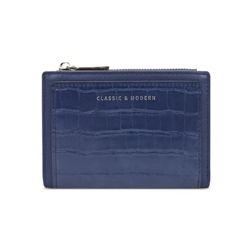 YBRAVO Modische, Schlichte Leder-Geldbörse für Damen, Alltags-Geldbörse mit Reißverschlusstasche und Kartenhalter mit Ausweisfenster (Color : Blue) von YBRAVO