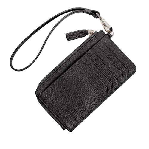 YBRAVO Ultradünnes Leder-Kartenetui für Damen, Münzgeldbörse, Kartenetui mit Reißverschluss, Kreditkartenetui, Bankkarte, Studenten-Metalltasche (Color : Black) von YBRAVO